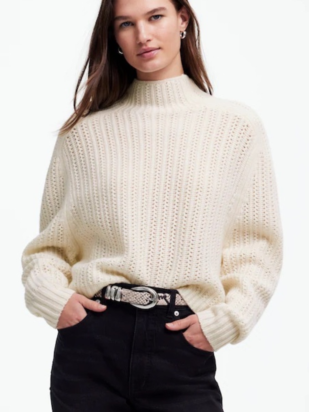 Madewell pointelle stitch mock neck sweater SZ small